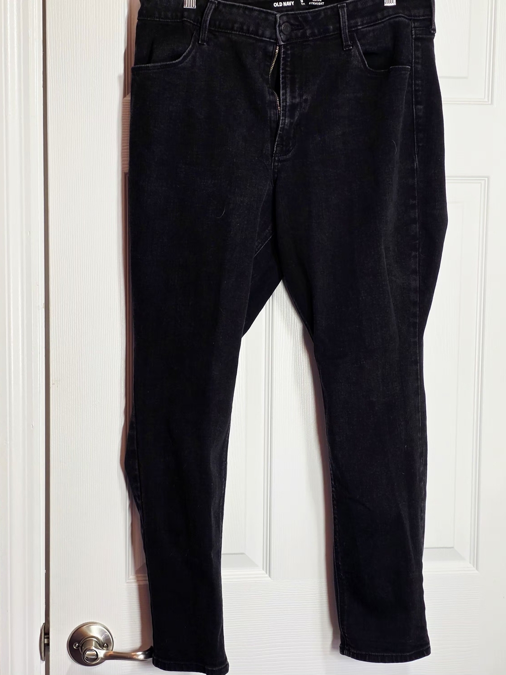 Old Navy Womens Jeans Black Size 16 Petite Straight High Rise Cotton Blend